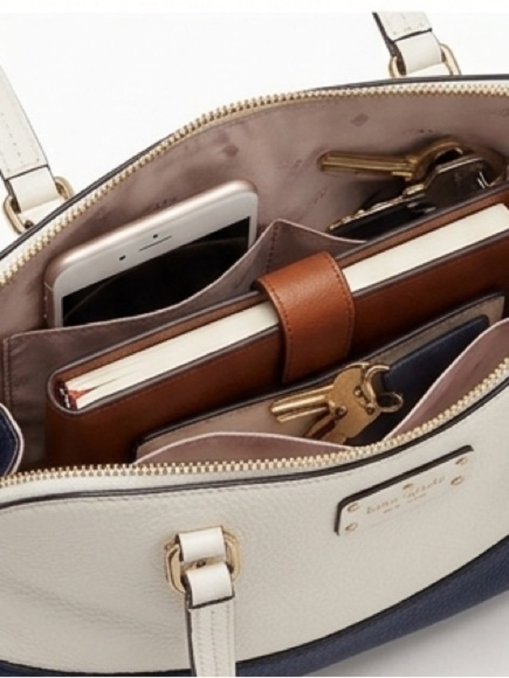 Kate Spade New York Wellesley Camryn real Leather Tote Shoulder Bag Blue & White - Picture 3 of 12